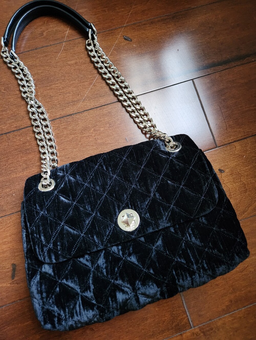 Kate Spade Natalia Quilted Black Crushed Velvet Crossbody Bag